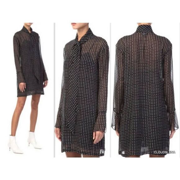 Theory Silk Chiffon Neck Tie Diamond Print Dress 6 - Picture 1 of 10